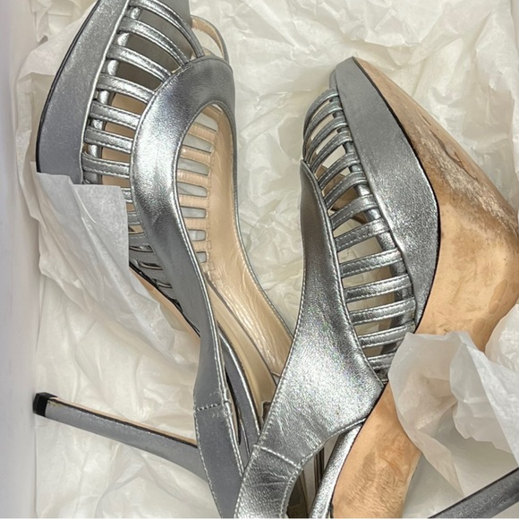 Christian Dior Silver Peep Toe Heels - Picture 2 of 7